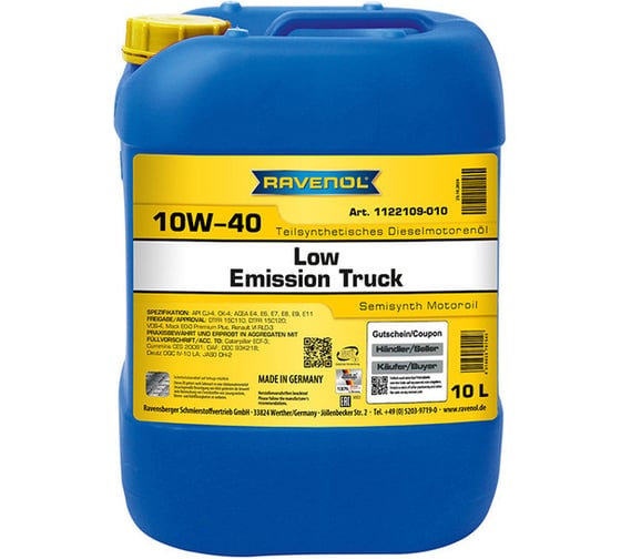 Моторное масло RAVENOL Low Emission Truck SAE 10W-40 10 л 1122109-010-01-999