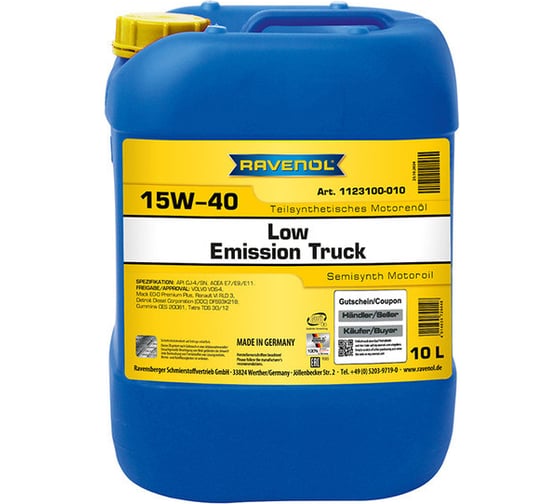 Моторное масло RAVENOL Low Emission Truck SAE 15W-40 10 л 1123100-010-01-999 1