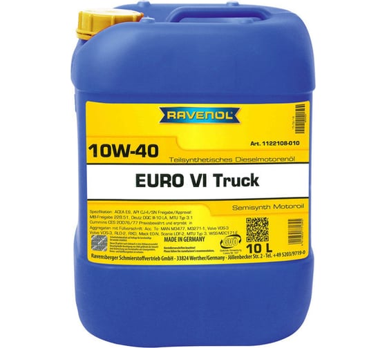 Моторное масло RAVENOL Euro VI Truck SAE 10W-40 (10л) 1122108-010-01-999