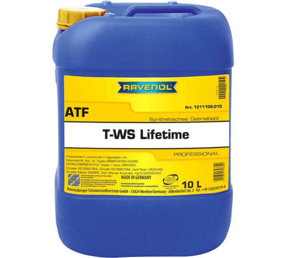 Трансмиссионное масло RAVENOL ATF T-WS Lifetime (10л) 1211106-010-01-999
