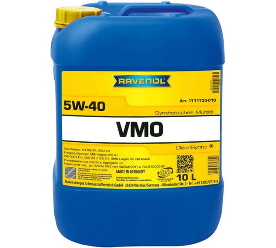 Моторное масло RAVENOL VMO SAE 5W-40, 10л new 1111133-010-01-999