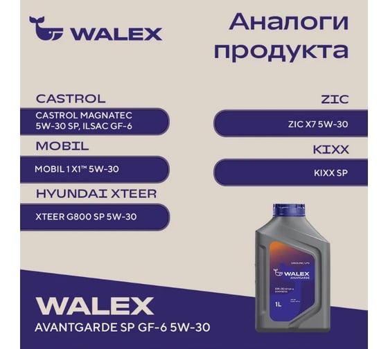 Моторное масло синтетическое Walex Avantgarde SP ILSAC GF-6 5w30 Synthetic, 1 л, WAV003001
