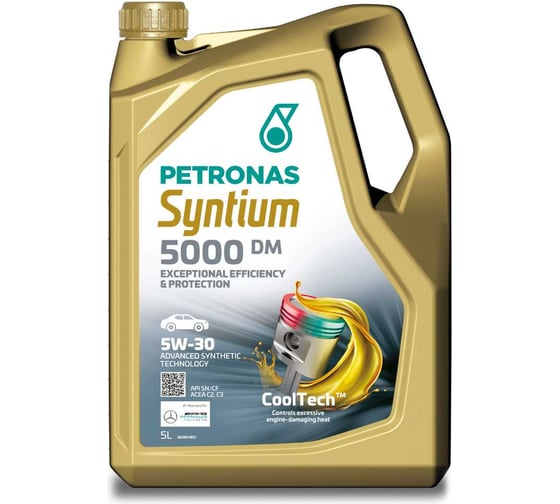 Моторное синтетическое масло Petronas SYNTIUM 5000 DM 5W-30, 5 л, API SN; ACEA C3/C2, MB 229.52; MB 229.51; Dexos 2; Renault RN0700, BMW Longlife-04; PSA B71 2290; VW 502 00/505 00/505 01/70957M12EU 70644M12EU