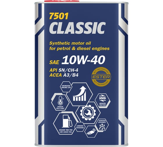 Полусинтетическое моторное масло MANNOL CLASSIC 10W40 Metal, 4 л 1101M 1