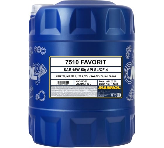 Полусинтетическое моторное масло MANNOL FAVORIT 15W50 20 л 1190 .