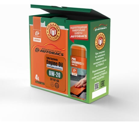 Моторное масло AUTOBACS FS 0W20, SP/GF-6A, +салфетка (комплект) A230-020-ACW-SP