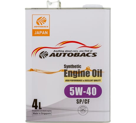 Моторное масло AUTOBACS 5W-40, SYNTHETIC, API SP/CF, 4 л A00032432