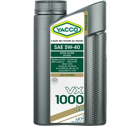 Моторное масло YACCO VX 1000 LL 5W40, 1 л 302325 1