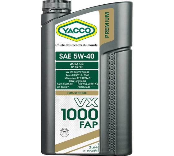 Моторное масло YACCO VX 1000 FAP 5W40, 2 л 302524 1