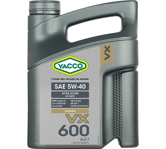 Моторное масло YACCO VX 600 5W40, 4 л 302928