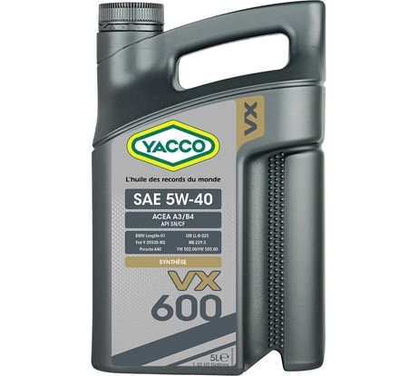 Моторное масло YACCO VX 600 5W40, 5 л 302922
