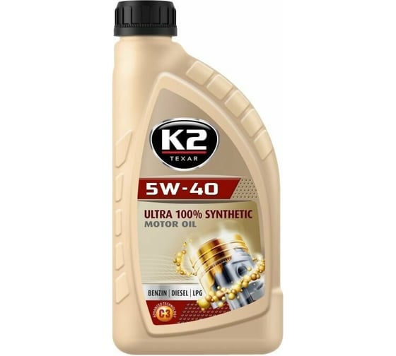 Моторное масло K2 синтетическое, 5W40, SN/CF, C3, VW505.01, 1 л O1221E