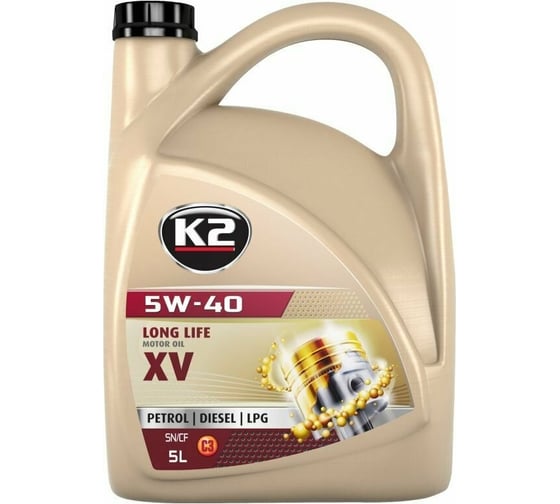 Моторное масло K2 синтетическое, 5W40, SN/CF, C3, VW505.01, 5 л O1225E