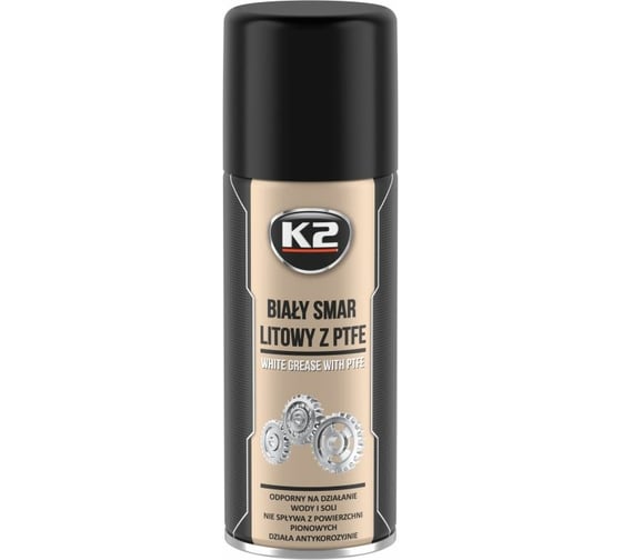 Литиевая смазка с тефлоном K2 PRO WHITE GREASE PTFE белая, аэрозоль, 400 мл W121