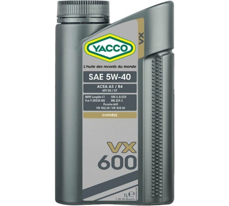 Моторное масло YACCO VX 600 5W40, 1 л 302925