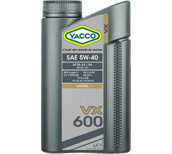 Моторное масло YACCO VX 600 5W40, 1 л 302925