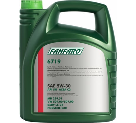 Синтетическое моторное масло FANFARO VW/Audi/Seat/Skoda, 5w-40, 5 л FF6719-5