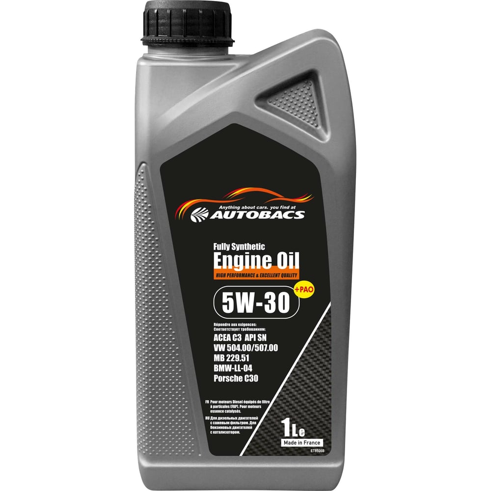 Моторное масло AUTOBACS 5W-30, ENGINE OIL FULLY SYNTHETIC, ACEA C3, API  SN+PAO, 1 л A00032737