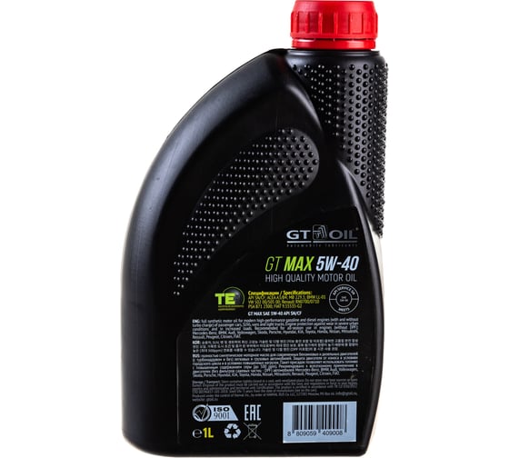 Моторное масло GT OIL Масло Max SAE 5W-40 API SN/CF, 1 л 8809059409008