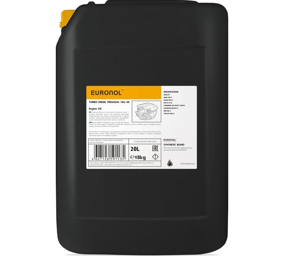 Моторное масло EURONOL TURBO DIESEL PREMIUM 10w-40, CI-4, 20л/18кг 80229