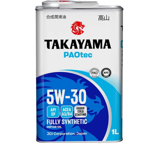 Автомобильное масло Takayama PAOtec 5W-30 A3/B4 SP 1л (металл) 6056070 1