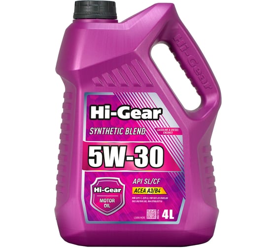Масло моторное Hi-Gear 5W-30 SL/CF, A3/B4, 4 л., полусинтетическое HGL1314 1