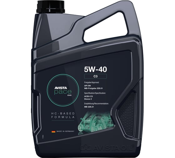 Моторное масло AVISTA PACE EVO C3 SAE 5W-40 5л 173512