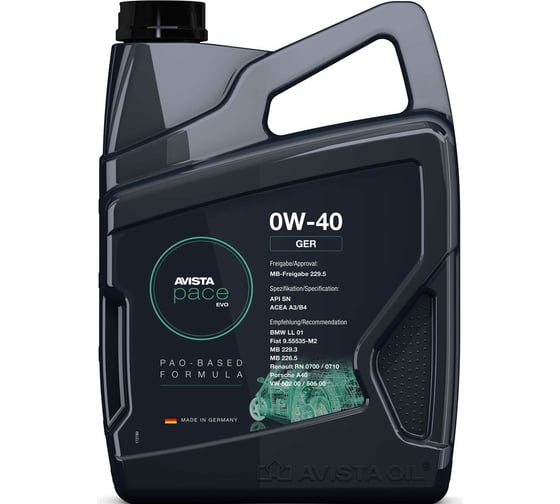 Моторное масло AVISTA PACE EVO GER SAE 0W-40, 4л 169091