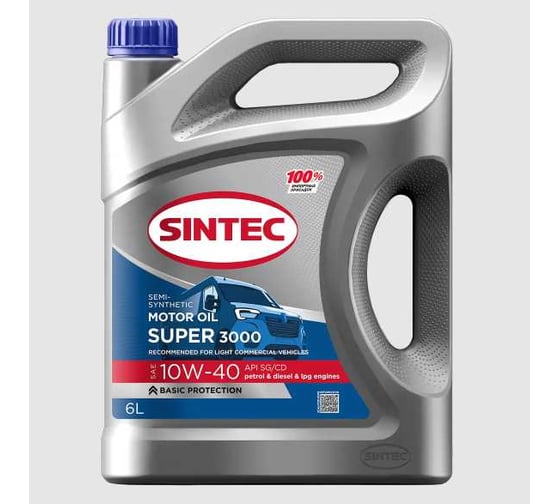 Масло моторное полусинтетическое Sintec Super 3000 SAE 10W-40 API SG/CD 6л 104936