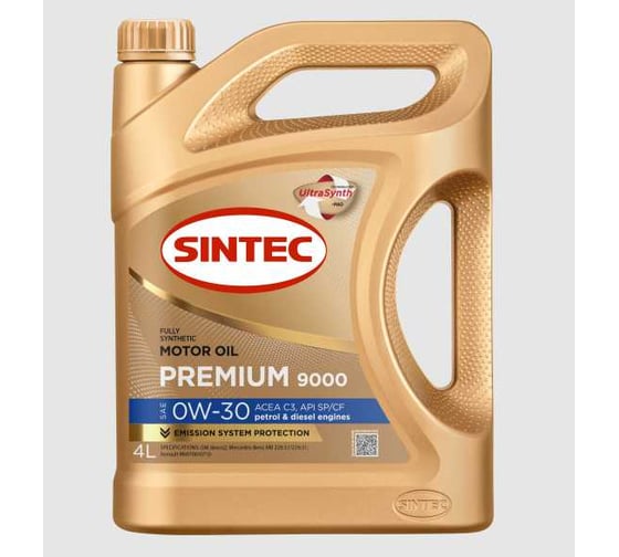 Sintec Масло моторное синтетическое Premium 9000 SAE 0W-30 ACEA C3 API SP/CF 4л 103124