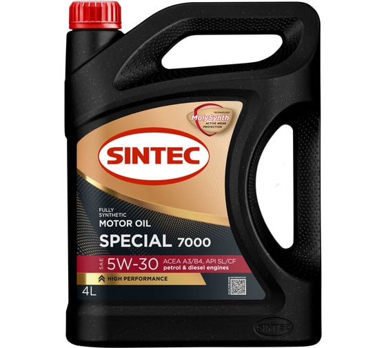 Масло моторное синтетическое Sintec Special 7000 SAE 5W-30, ACEA A3/B4, API SL/CF, 4 л 105394