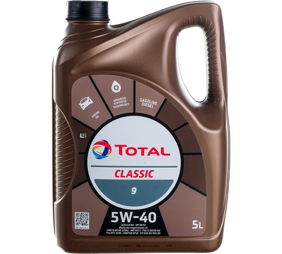 Масло для 4-х тактных двигателей TOTAL CLASSIC 9 5W40, 5л 213696