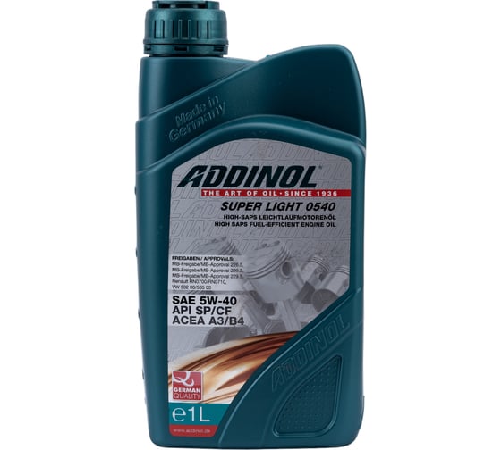 Моторное масло Addinol Super Light 0540 синтетическое, 5W-40, 1л 72097707