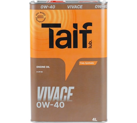 Моторное синтетическое масло Taif TAIF VIVACE, 0W-40, 4 л 211022