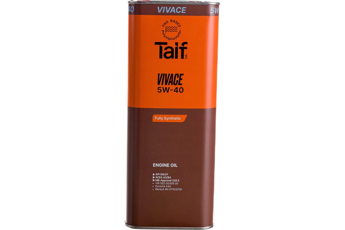 Моторное синтетическое масло TAIF VIVACE, 5W-40, 4 л 211026 - выгодная .