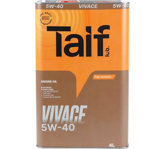 Моторное синтетическое масло TAIF VIVACE, 5W-40, 4 л 211026