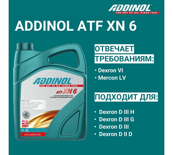 Трансмиссионное масло Addinol ATF XN 6 синтетическое, 4 л 74410625
