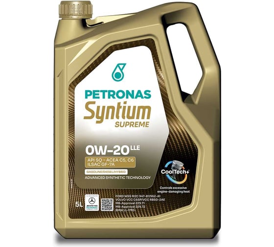 Моторное масло PETRONAS SYNTIUM SUPREME LLE 0W-20, синт., 5 л, API SQ, ILSAC GF-7A , ACEA C5, C6 71224M12EU