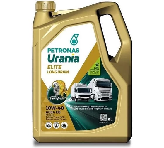 Моторное масло PETRONAS URANIA ELITE LONG DRAIN 10W-40 синт. 5 л. API CK-4, ACEA E8, E7, E11 88004M12EU