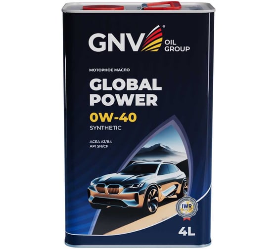 Моторное масло GNV Global Power 0W-40 Synthetic API SN/CF ACEA A3/B4, 4 л GGP1M11064010130040004