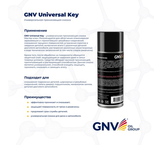 Универсальная проникающая смазка GNV Universal Key Мастер-ключ GUK8151015578953500520