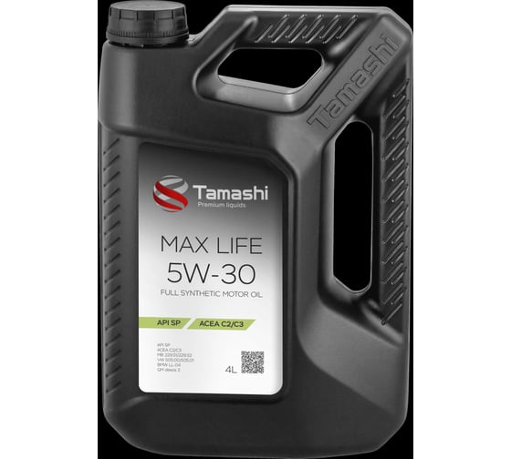 Масло моторное синтетическое Tamashi Max Life SAE 5W-30 ACEA C2/C3, 4л 5W30TML34