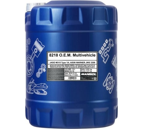 Жидкость для АКПП MANNOL MULTIVEHICLE JWS 3309, 10 л 821810