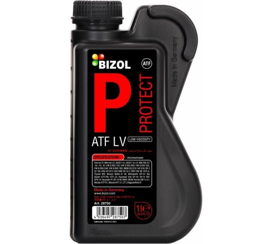 НС-синтетическое трансмиссионное масло для АКПП Bizol Protect ATF LV, 1 л 28750 1