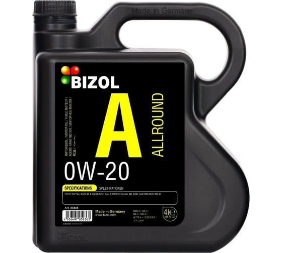 НС-синтетическое моторное масло Bizol Allround 0W-20, SP, GF-6A, 4 л 85836