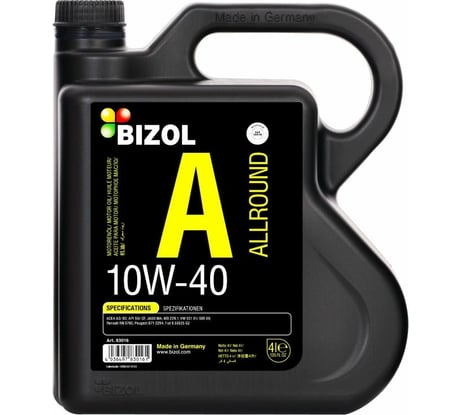 НС-синтетическое моторное масло Bizol Allround 10W-40 SN, A3/B4 MA2, 4л 83016