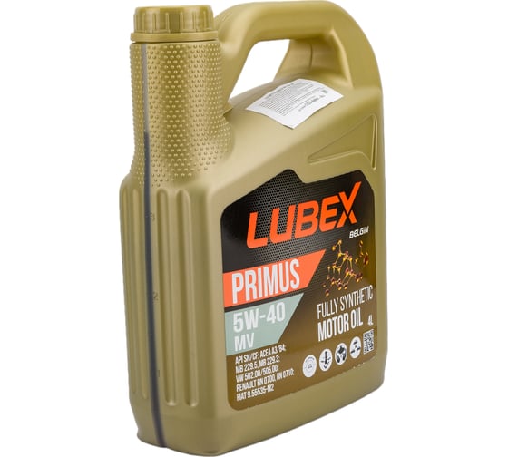 Синтетическое моторное масло Lubex PRIMUS MV 5W-40 CF/SN A3/B4, 4 л L034-1325-0404