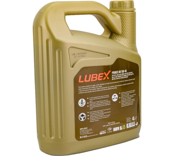 Синтетическое моторное масло Lubex PRIMUS MV 5W-40 CF/SN A3/B4, 4 л L034-1325-0404