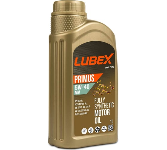 Синтетическое моторное масло Lubex PRIMUS MV 5W-40 CF/SN A3/B4, 1л L034-1325-1201