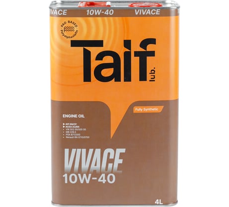 Моторное синтетическое масло Taif VIVACE, 10W-40, SN, 4 л 211030